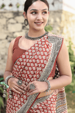 Load image into Gallery viewer, Mahroon Mulmul Cotton Hand-block Print Saree with Blouse Piece - Paheli-Jaipur