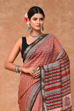 Load image into Gallery viewer, PAHELI JAIPUR Maheshwari Silk Saree for Women with Blouse Piece Hand Block Print