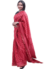 Load image into Gallery viewer, Gulistan Red Chanderi Silk Hand-block Print Saree with Blouse - Paheli-Jaipur