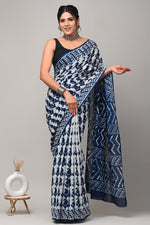 Load image into Gallery viewer, PAHELI JAIPUR Hand Block Mulmul Cotton Saree For Women With Blouse Piece (BlueMix) - Paheli-Jaipur