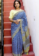 Load image into Gallery viewer, Blue Mulmul Cotton Hand-block Print Saree with Blouse Piece - Paheli-Jaipur