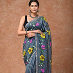 Load image into Gallery viewer, Graceful Grey - Chanderi Silk Hand-Painted Saree - Paheli-Jaipur
