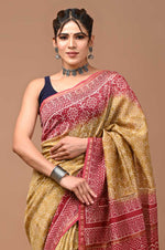Load image into Gallery viewer, PAHELI JAIPUR Chanderi Silk Saree for Women with Blouse Piece Hand Block Print
