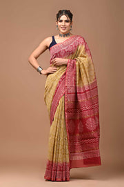 PAHELI JAIPUR Chanderi Silk Saree for Women with Blouse Piece Hand Block Print