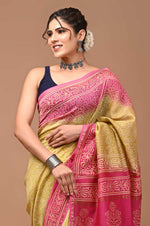 Load image into Gallery viewer, PAHELI JAIPUR Chanderi Silk Saree for Women with Blouse Piece Hand Block Print
