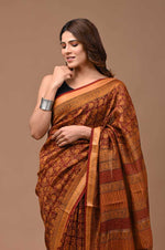 Load image into Gallery viewer, PAHELI JAIPUR Maheshwari Silk Saree for Women with Blouse Piece Hand Block Print
