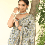 Load image into Gallery viewer, Green &amp; Blue Hand Block Print Chanderi Silk Saree with Blouse - Paheli-Jaipur
