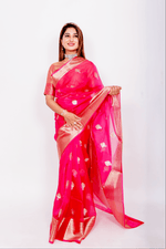 Load image into Gallery viewer, Pink Organza - Banarasi Saree For Women With Blouse Piece - Paheli-Jaipur
