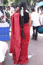 Load image into Gallery viewer, Gulistan Red Chanderi Silk Hand-block Print Saree with Blouse - Paheli-Jaipur
