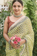 Load image into Gallery viewer, Yellow Kota Doria Saree with Blouse Piece - Paheli-Jaipur
