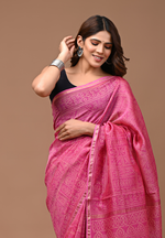 Load image into Gallery viewer, Pink Love - Hand Block Chanderi Silk Saree For Women With Blouse Piece
