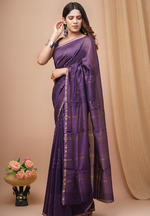 Load image into Gallery viewer, Mesmerising Purple - Hand Block Chanderi Silk Saree For Women With Blouse Piece
