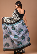 Load image into Gallery viewer, Dreamy Black - Hand Block Mulmul Cotton Saree For Women With Blouse Piece (Black Blue)
