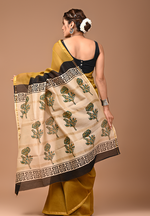 Load image into Gallery viewer, Gold Toned - Hand Block Chanderi Silk Saree For Women With Blouse Piece (Golden Green)
