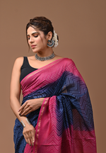 Load image into Gallery viewer, Blueish Pink - Hand Block Chanderi Silk Saree For Women With Blouse Piece
