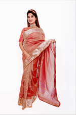 Load image into Gallery viewer, Pink Crushed Tissue - Banarasi Silk Saree For Women With Blouse Piece - Paheli-Jaipur
