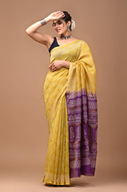 PAHELI JAIPUR Chanderi Silk Saree for Women with Blouse Piece Hand Block Print