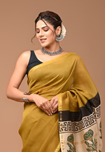 Load image into Gallery viewer, Gold Toned - Hand Block Chanderi Silk Saree For Women With Blouse Piece (Golden Green)
