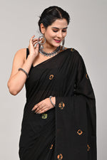 Load image into Gallery viewer, PAHELI JAIPUR Hand Block Mulmul Cotton Saree For Women With Blouse Piece (Black) - Paheli-Jaipur
