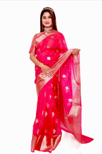 Load image into Gallery viewer, Pink Organza - Banarasi Saree For Women With Blouse Piece - Paheli-Jaipur
