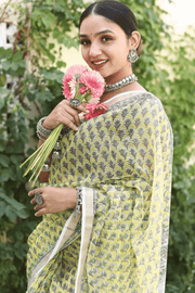 Yellow Kota Doria Saree with Blouse Piece - Paheli-Jaipur