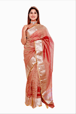 Load image into Gallery viewer, Pink Crushed Tissue - Banarasi Silk Saree For Women With Blouse Piece - Paheli-Jaipur
