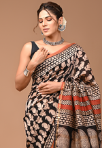 Load image into Gallery viewer, Traditional Bagru - Hand Block Chanderi Silk Saree For Women With Blouse Piece
