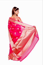 Load image into Gallery viewer, Pink Organza - Banarasi Saree For Women With Blouse Piece - Paheli-Jaipur
