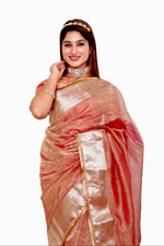 Load image into Gallery viewer, Pink Crushed Tissue - Banarasi Silk Saree For Women With Blouse Piece - Paheli-Jaipur
