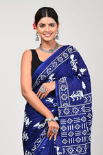 Load image into Gallery viewer, Indigo Dream - Hand Block Mulmul Cotton Saree For Women With Blouse Piece - Paheli-Jaipur
