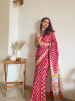 Load image into Gallery viewer, Women In Red - Mulmul Cotton Saree For Women With Blouse Piece
