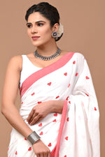 Load image into Gallery viewer, PAHELI JAIPUR Women&#39;s Khadi Cotton Saree For Women With Blouse Piece (WhitePink)
