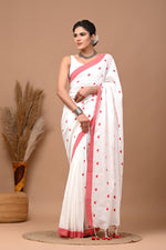 Load image into Gallery viewer, PAHELI JAIPUR Women&#39;s Khadi Cotton Saree For Women With Blouse Piece (WhitePink)
