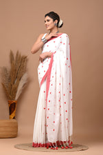 Load image into Gallery viewer, PAHELI JAIPUR Women&#39;s Khadi Cotton Saree For Women With Blouse Piece (WhitePink)
