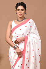 Load image into Gallery viewer, PAHELI JAIPUR Women&#39;s Khadi Cotton Saree For Women With Blouse Piece (WhitePink)
