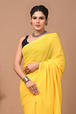 Load image into Gallery viewer, PAHELI JAIPUR Women&#39;s Khadi Cotton Saree For Women With Blouse Piece (Yellow)
