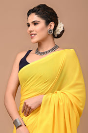 PAHELI JAIPUR Women's Khadi Cotton Saree For Women With Blouse Piece (Yellow)