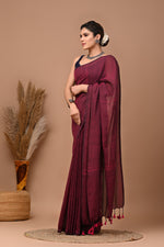 Load image into Gallery viewer, PAHELI JAIPUR Women&#39;s Khadi Cotton Saree For Women With Blouse Piece (Dark Maroon)
