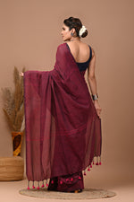 Load image into Gallery viewer, PAHELI JAIPUR Women&#39;s Khadi Cotton Saree For Women With Blouse Piece (Dark Maroon)
