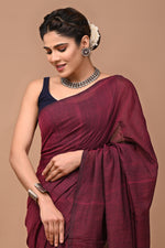 Load image into Gallery viewer, PAHELI JAIPUR Women&#39;s Khadi Cotton Saree For Women With Blouse Piece (Dark Maroon)
