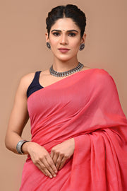 PAHELI JAIPUR Women's Khadi Cotton Saree For Women With Blouse Piece (DarkPink)
