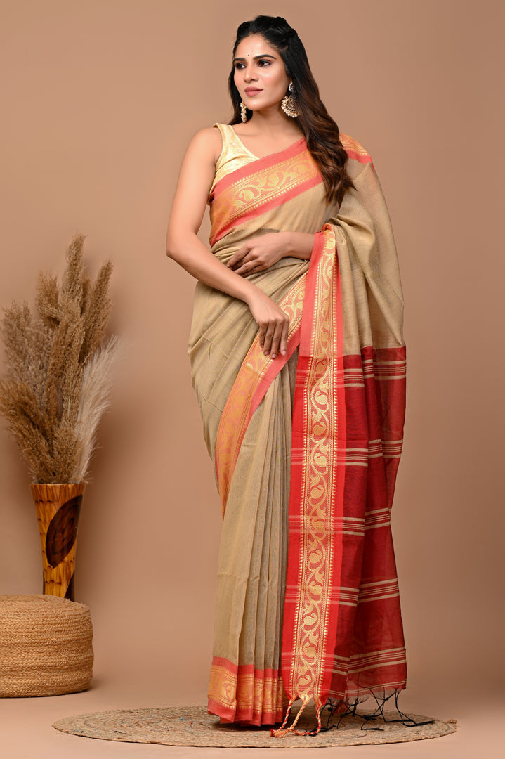 PAHELI JAIPUR Banarasi Cotton Saree for Women with Blouse Piece