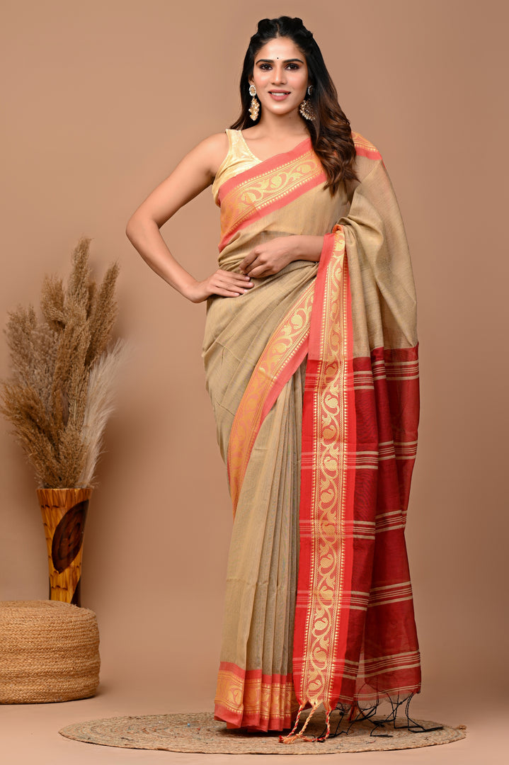 PAHELI JAIPUR Banarasi Cotton Saree for Women with Blouse Piece
