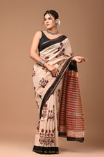 Load image into Gallery viewer, PAHELI JAIPUR Chanderi Silk Saree for Women with Blouse Piece Hand Block Print
