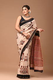 PAHELI JAIPUR Chanderi Silk Saree for Women with Blouse Piece Hand Block Print