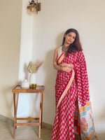 Load image into Gallery viewer, Women In Red - Mulmul Cotton Saree For Women With Blouse Piece
