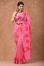 Load image into Gallery viewer, Pink Love - Hand Painted Chanderi Silk Saree - Paheli-Jaipur
