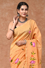 Load image into Gallery viewer, Peachy Chic Chanderi Silk Hand-Block Saree - Paheli-Jaipur
