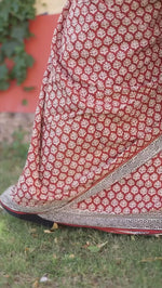 Load and play video in Gallery viewer, Mahroon Mulmul Cotton Hand-block Print Saree with Blouse Piece
