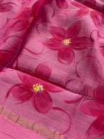 Load and play video in Gallery viewer, Pink Love - Hand Painted Chanderi Silk Saree
